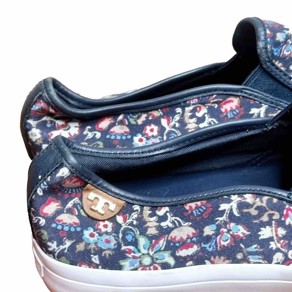 Tory Burch Navy Blue Floral Canvas Casual Sneakers Women Sz 10 - Picture 3 of 10